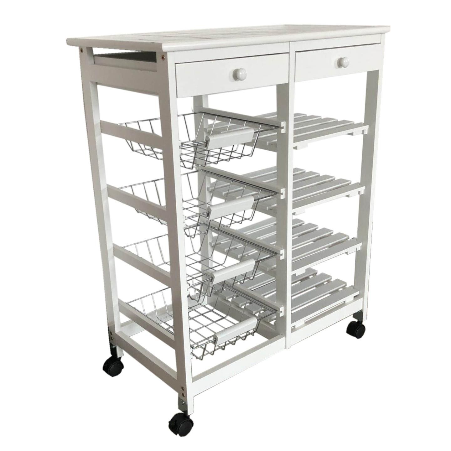 Meyvaser Mueble de Almacenamiento Meyvaser con Ruedas para Cocina - 4 Cestas, 2 Cajones y 4 Baldas