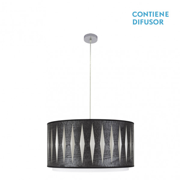 Colgante alexandra 2xe27 cromo/madera negra regx50x50 cm