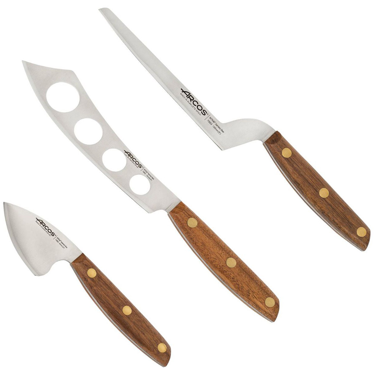 ARCOS Nordika - Set 3 Cuchillos de Queso (60, 125 & 135 mm) - Acero Inoxidable Nitrum® - Mango de Madera Ovengkol - 167200