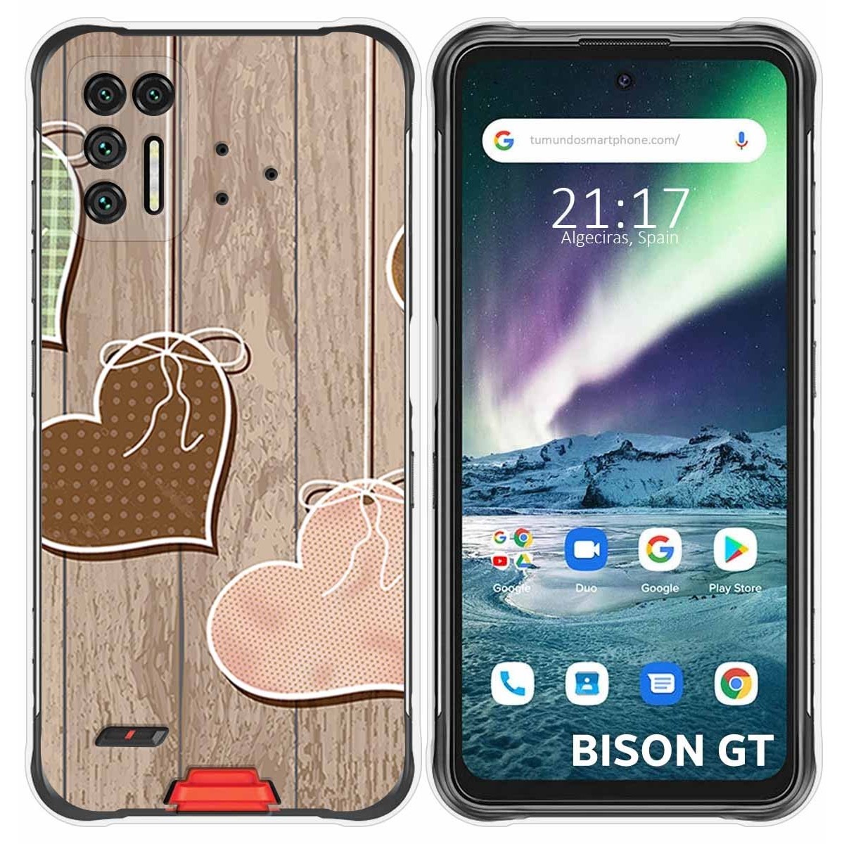 Funda Silicona para Umidigi Bison GT diseño Corazones Madera Dibujos