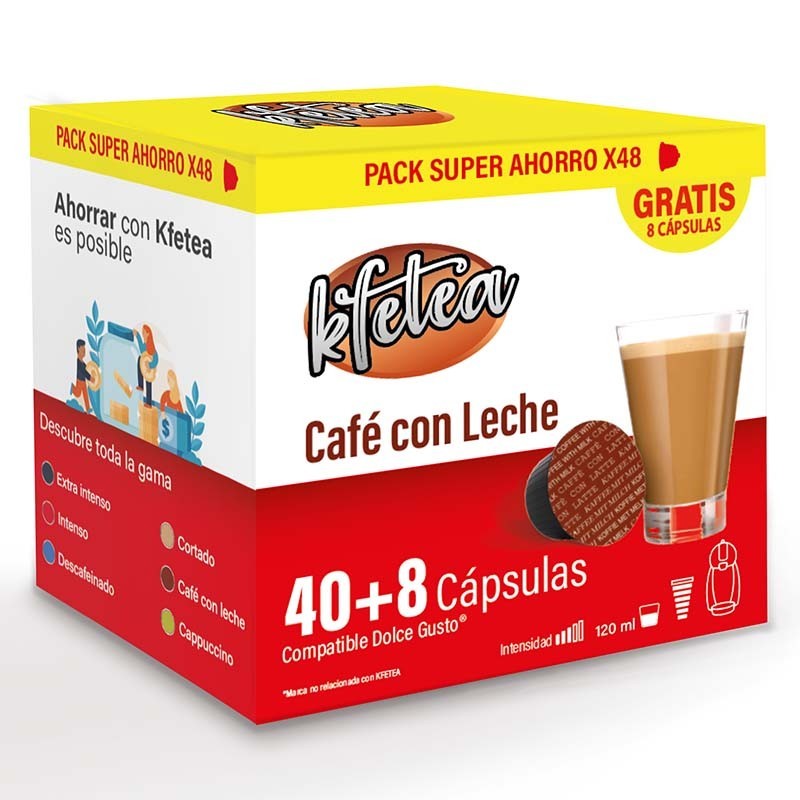 Café con Leche Dolce Gusto compatible marca Kfetea 48 cápsulas, Formato Super Ahorro 8436583660362