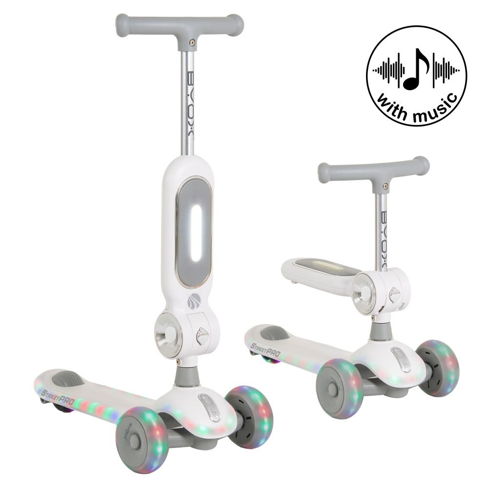 Patinete 2 en 1 STREETPRO Byox con Asiento, Luces LED y Música +3 Años hasta 30 kg