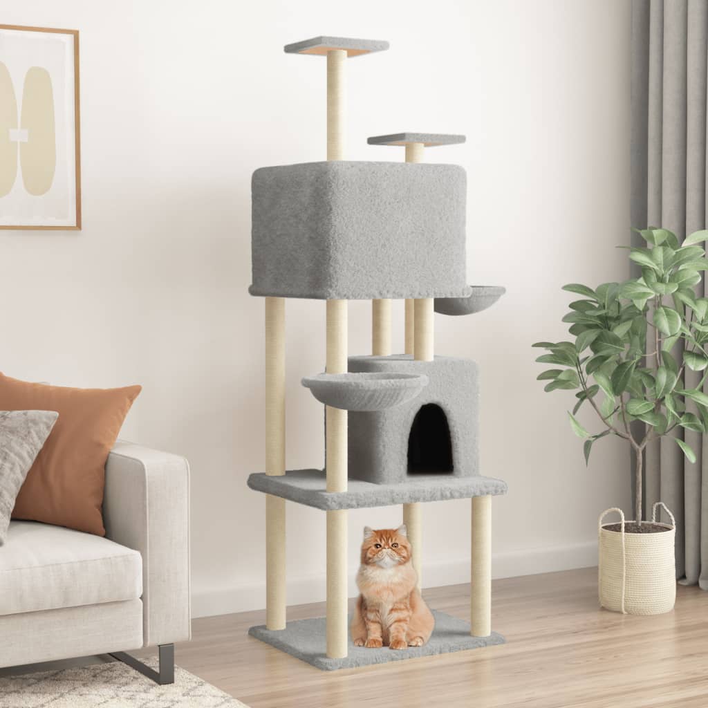 vidaXL Rascador para Gatos con Postes de Sisal Árbol Torre de Escalada Color Crema,  Gris claro,  Gris oscuro y mas
