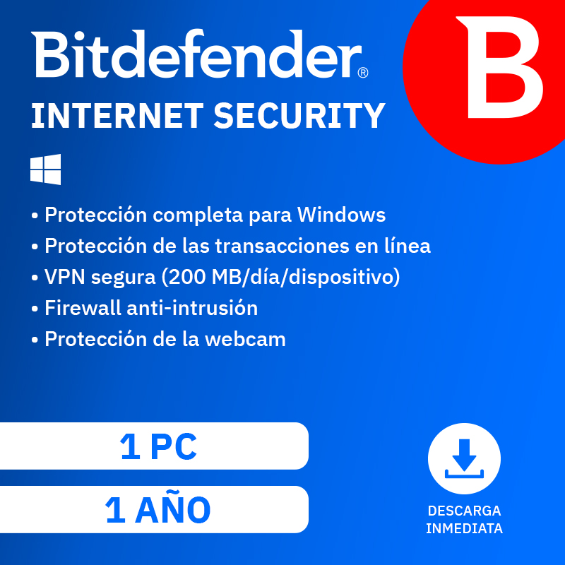 Bitdefender Internet Security (1 dispositivo - 1 año - PC - Formato Digital)