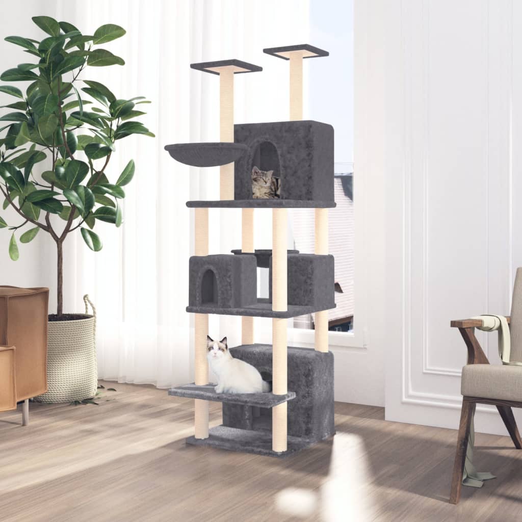 vidaXL Rascador para gatos con postes de sisal 180 cm torre para gatos Color Crema,  Gris claro,  Gris oscuro y mas