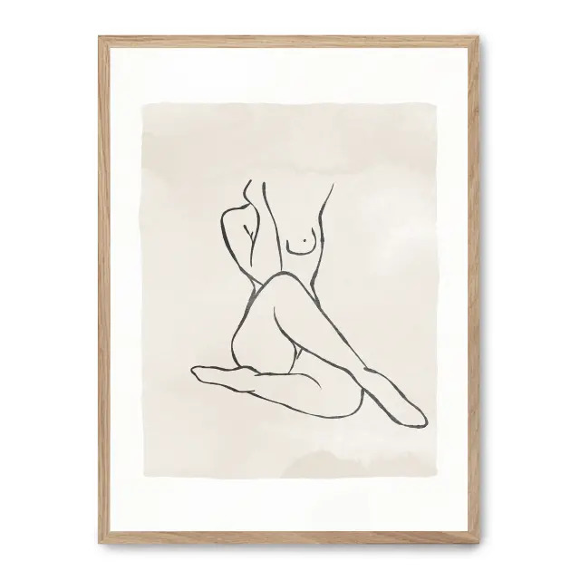 Cuadro woman line art xiii 30x40cm, Póster impreso en papel de primera calidad de 180gr, montado sobre marco de madera MDF acabado roble., Arte - Dibujo de línea