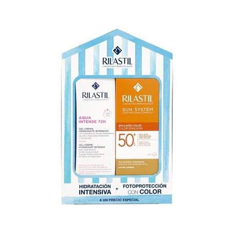Rilastil Pack Aqua Intense 72h Gel-Crema 40 ml + Sun System Emulsión Solar Facial Color SPF50+ 40 ml