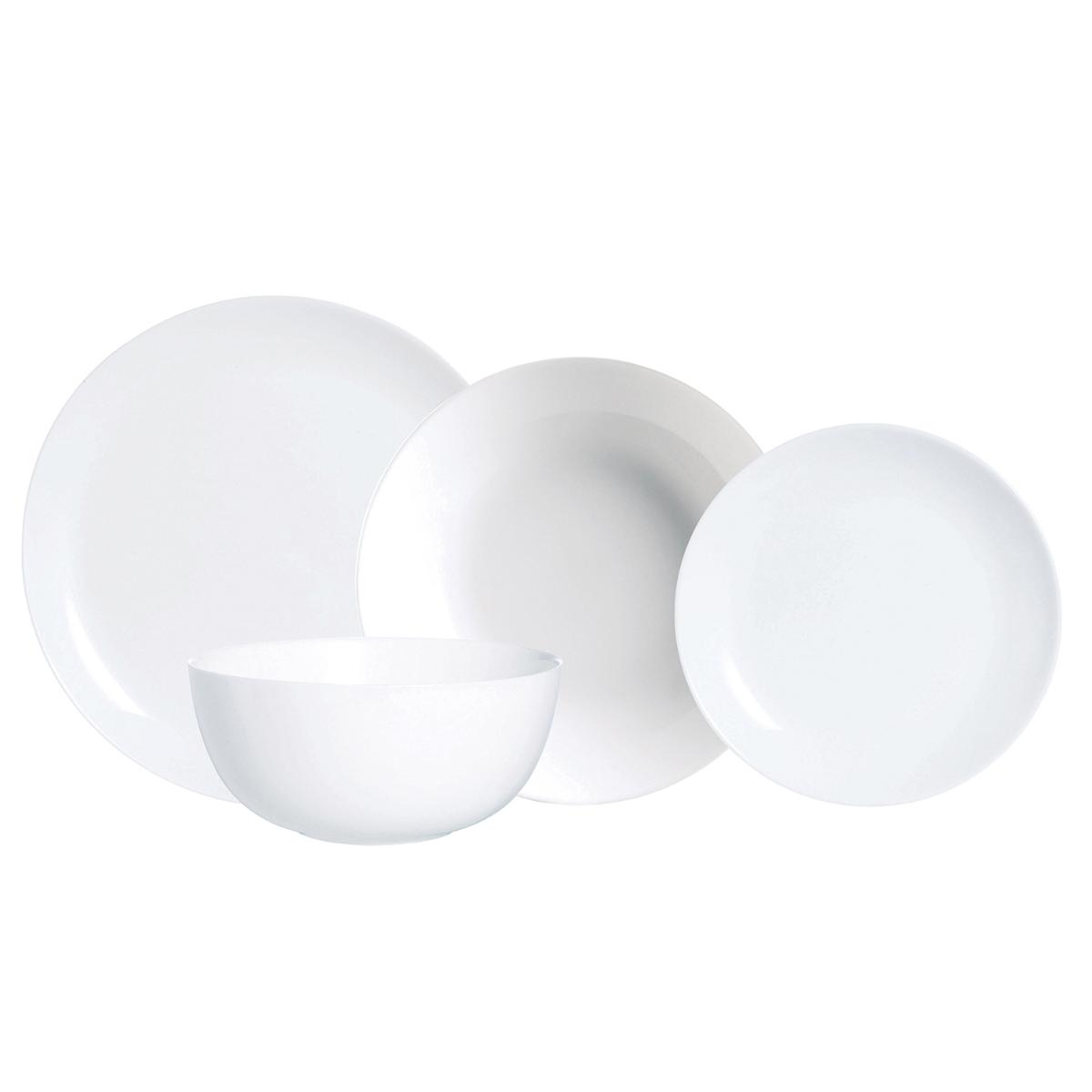 LUMINARC DIWALI Vajilla Opal 19 PIEZAS - 6 PERSONAS Blanco Brillo Fabricado en Francia Reciclable