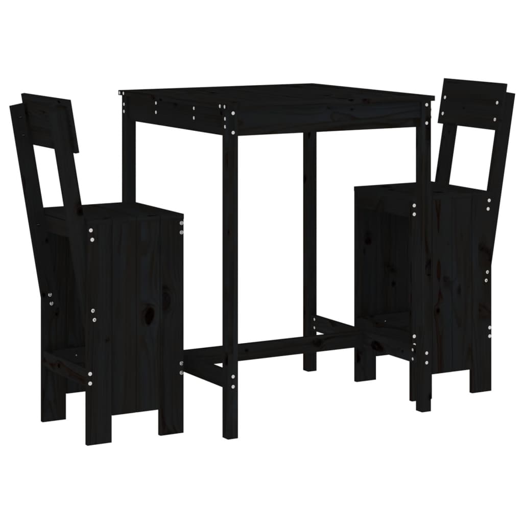 vidaXL Set de mesa y taburetes altos jardín 3 pzas madera pino negro