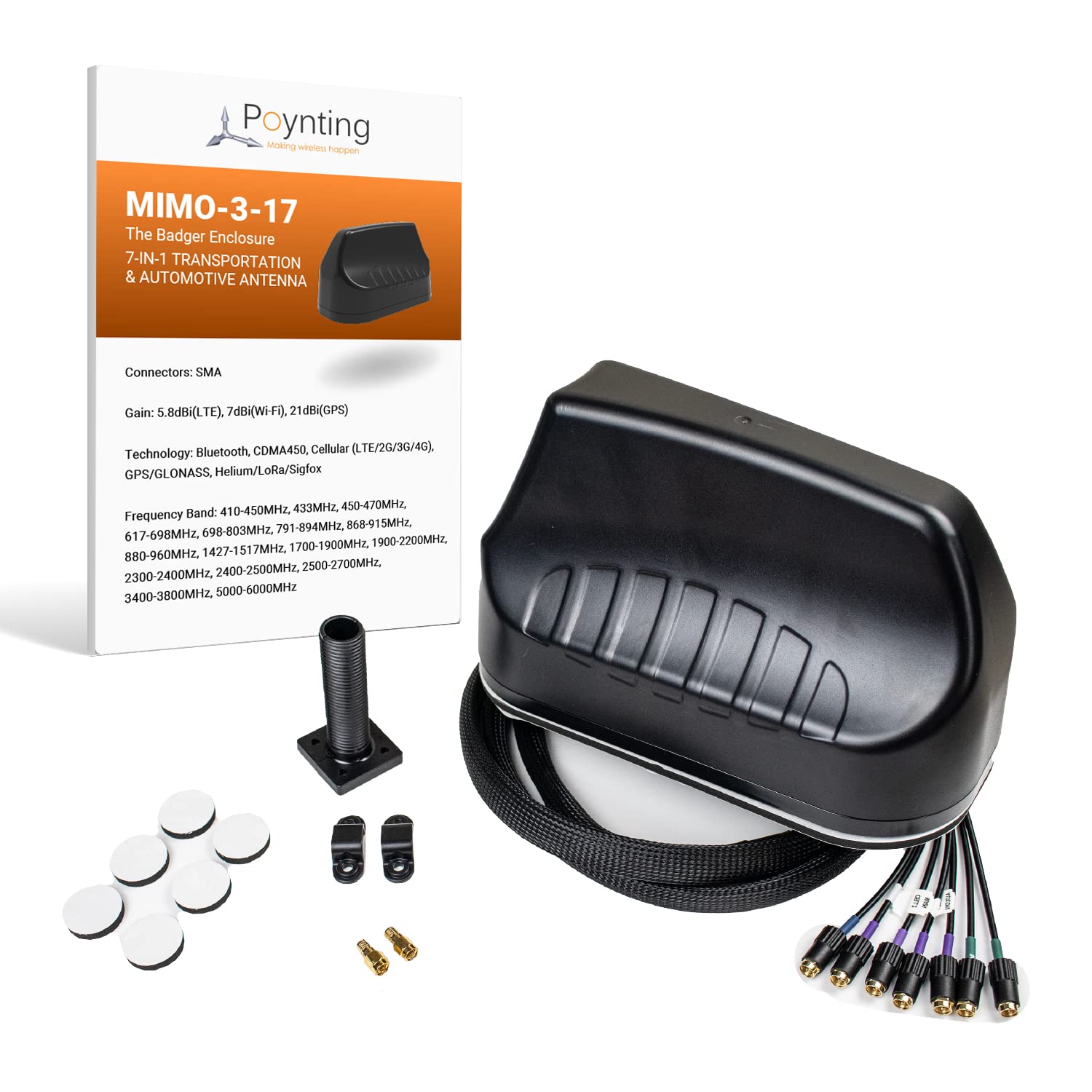 Poynting antennas 5g/lte kfz/marine a-mimo-0003-v2-17-b schwarz sma (m) & rpsma adapter new
