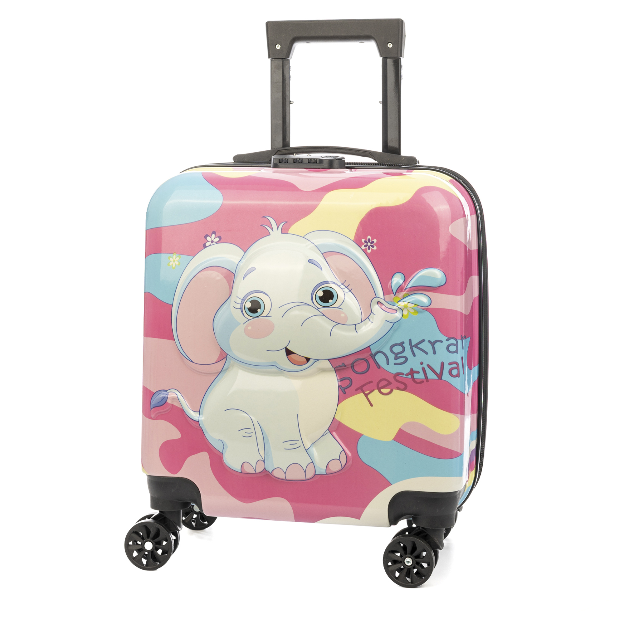 DAM Maleta trolley infantil en material ligero de ABS de alta resistencia. Cerradura numérica, 4 ruedas dobles giratorias 360°. 35x23x45 Cm.
