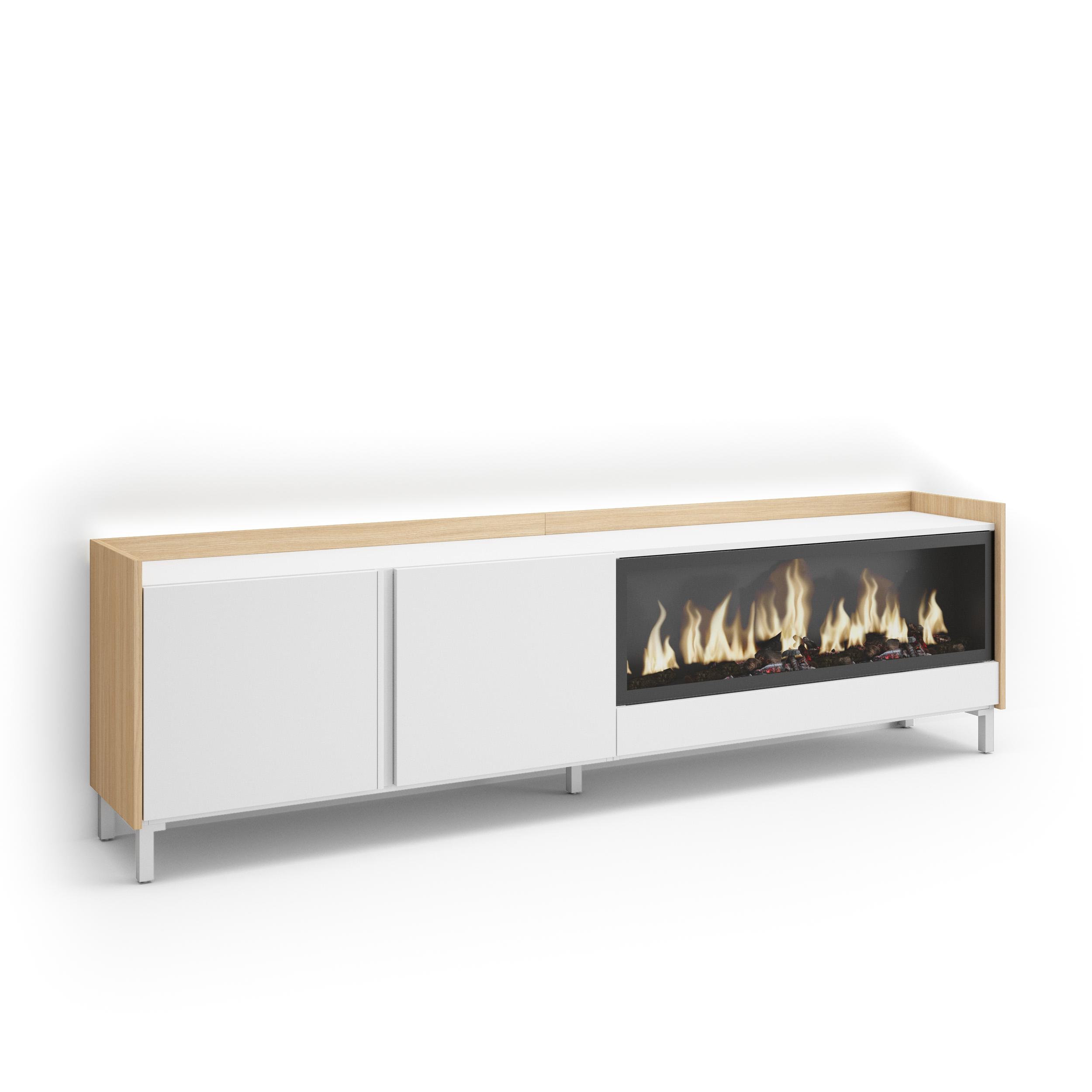 Mueble TV, Televisión, 212x35x61cm, Para TV hasta 80", Chimenea eléctrica XXL, Diseño industrial, LED