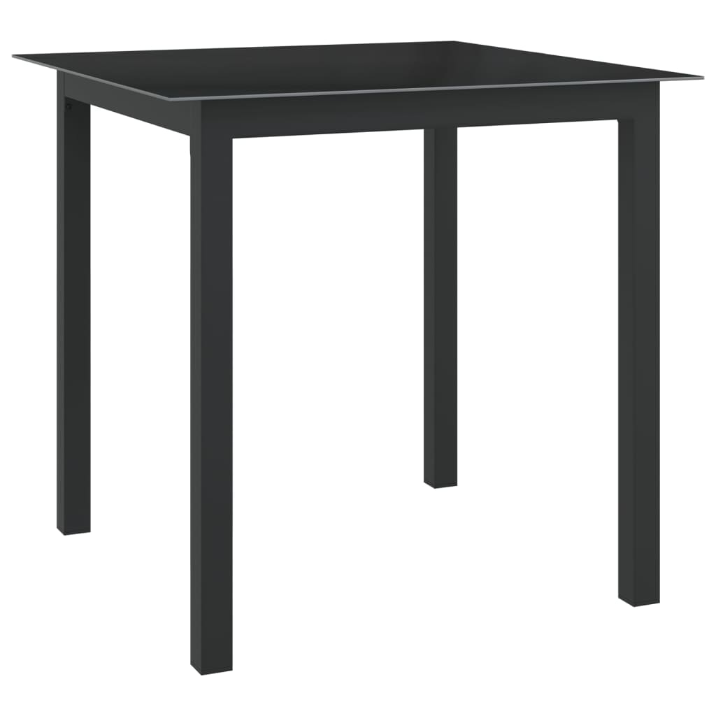 vidaXL Mesa de jardín de aluminio y vidrio negro 80x80x74 cm