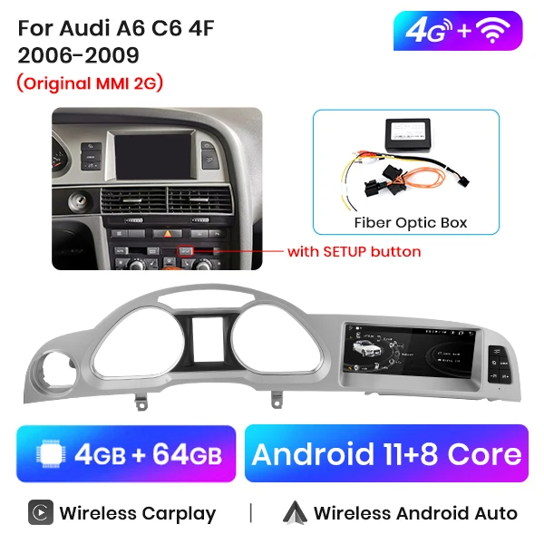 Junsun - Junsun-Radio Multimedia con GPS para coche Radio con Android 11  8.8 pulgadas CarPlay inalámbrico estéreo para Audi A6 C6 4F 2005-2009