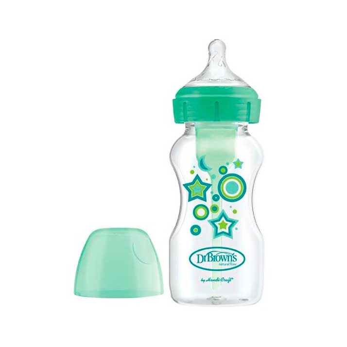 Biberón Dr Browns Anticólico con Tetina Similar Al Pecho Materno 270ml Verde Estrellas