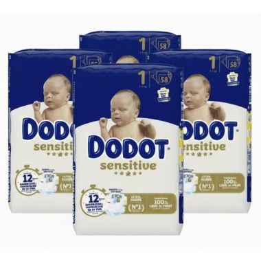 Pañales Dodot Sensitive Talla 1 (2-5 kg) Pack Súper Ahorro 232 uds (4x58) Alta Absorción y Suavidad Recién Nacido
