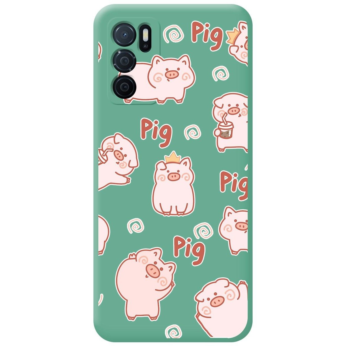 Funda Silicona Líquida Verde para Oppo A16 / A16s diseño Cerdos Dibujos