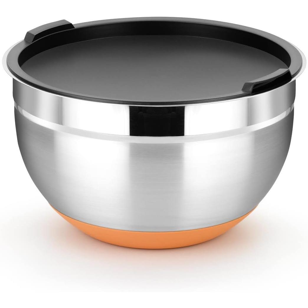 BRA Efficient Bol Cuenco de Mezcla en Acero Inoxidable 20 cm 18/10, 3.2 litros, Incluye Tapa, Utensilio de Cocina, Fondo de Silicona Antideslizante, Apto Lavavajillas