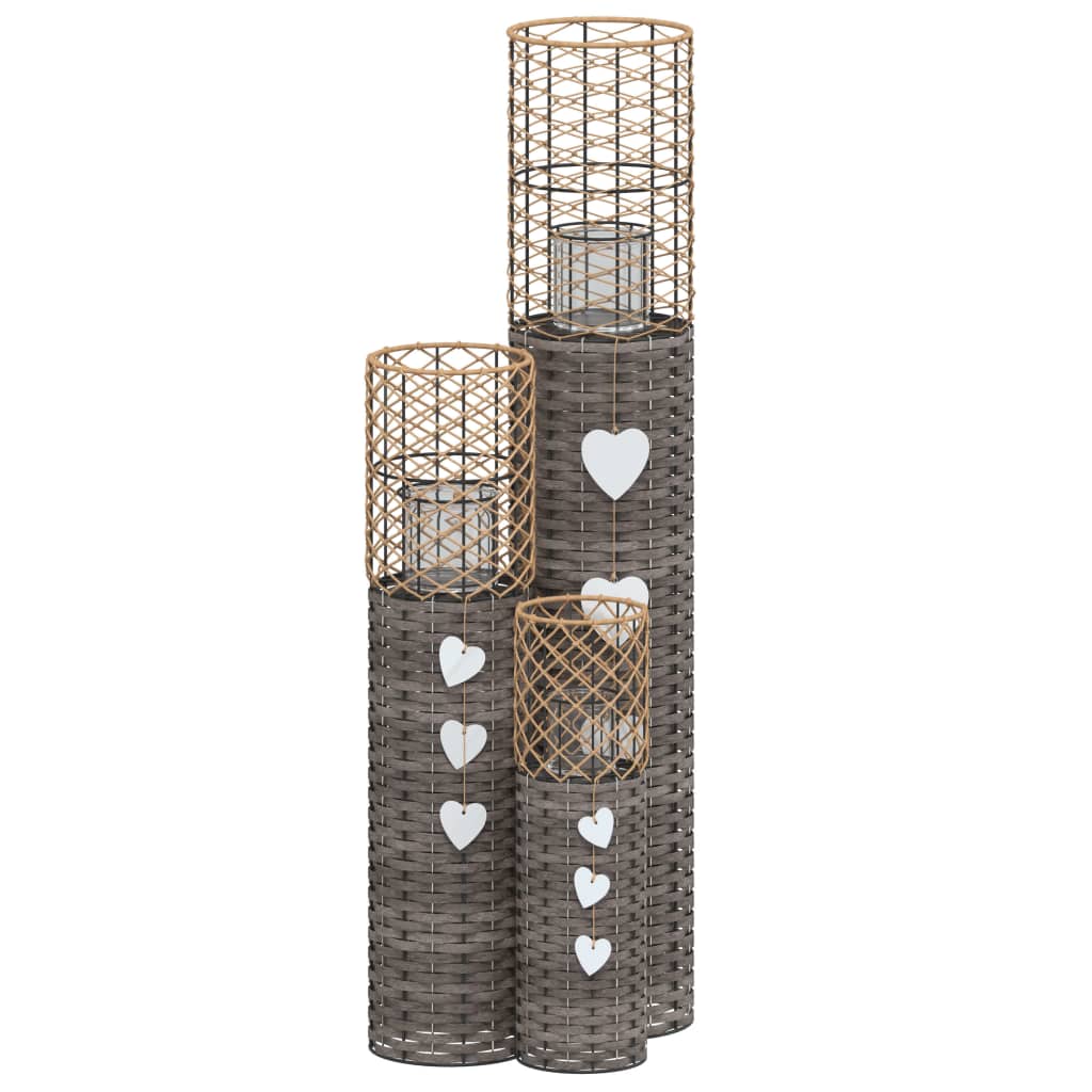 Vidaxl Candeleros 3 Unidades Mimbre Gris para Decoración Romántica y Ambientación de Eventos