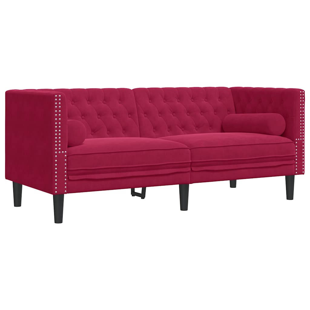 vidaXL Sofá Chesterfield 2 plazas con cojines terciopelo rojo tinto