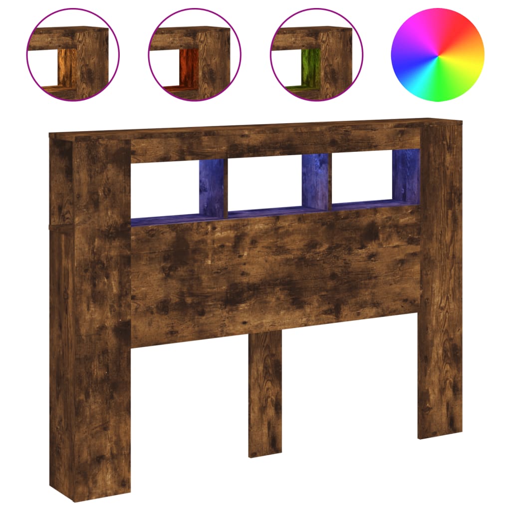 vidaXL Cabecero LED madera ingeniería roble ahumado 140x18,5x103,5 cm