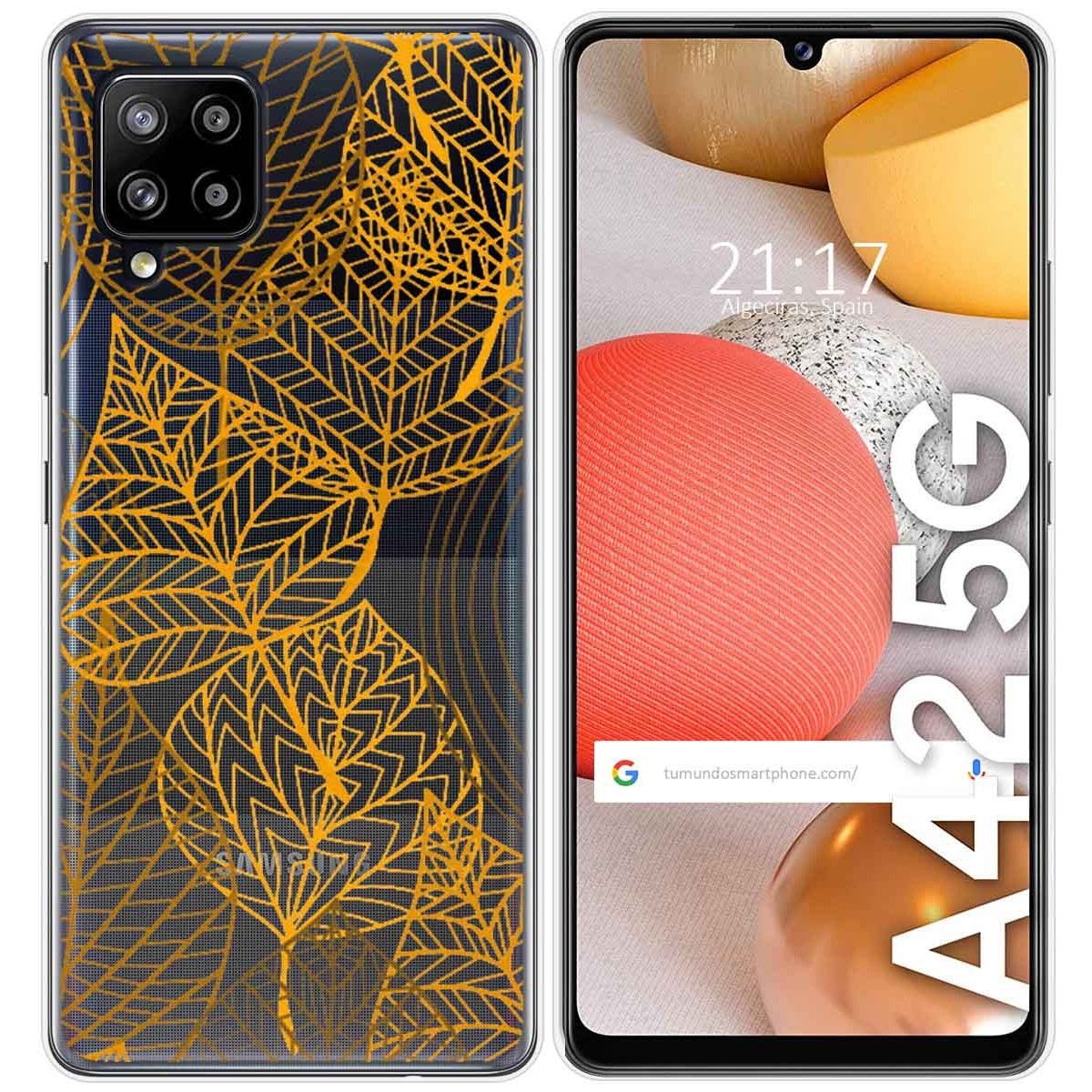 Tumundosmartphone Funda Gel Transparente para Samsung Galaxy A42 5G diseño Hojas Dibujos