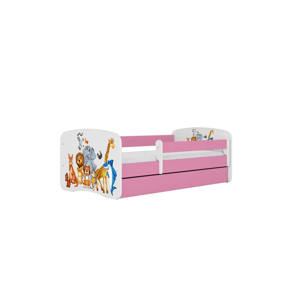 Cama 160 x 80 cm Kocot Kids com gaveta e colchão BabyDreams Animals Pink