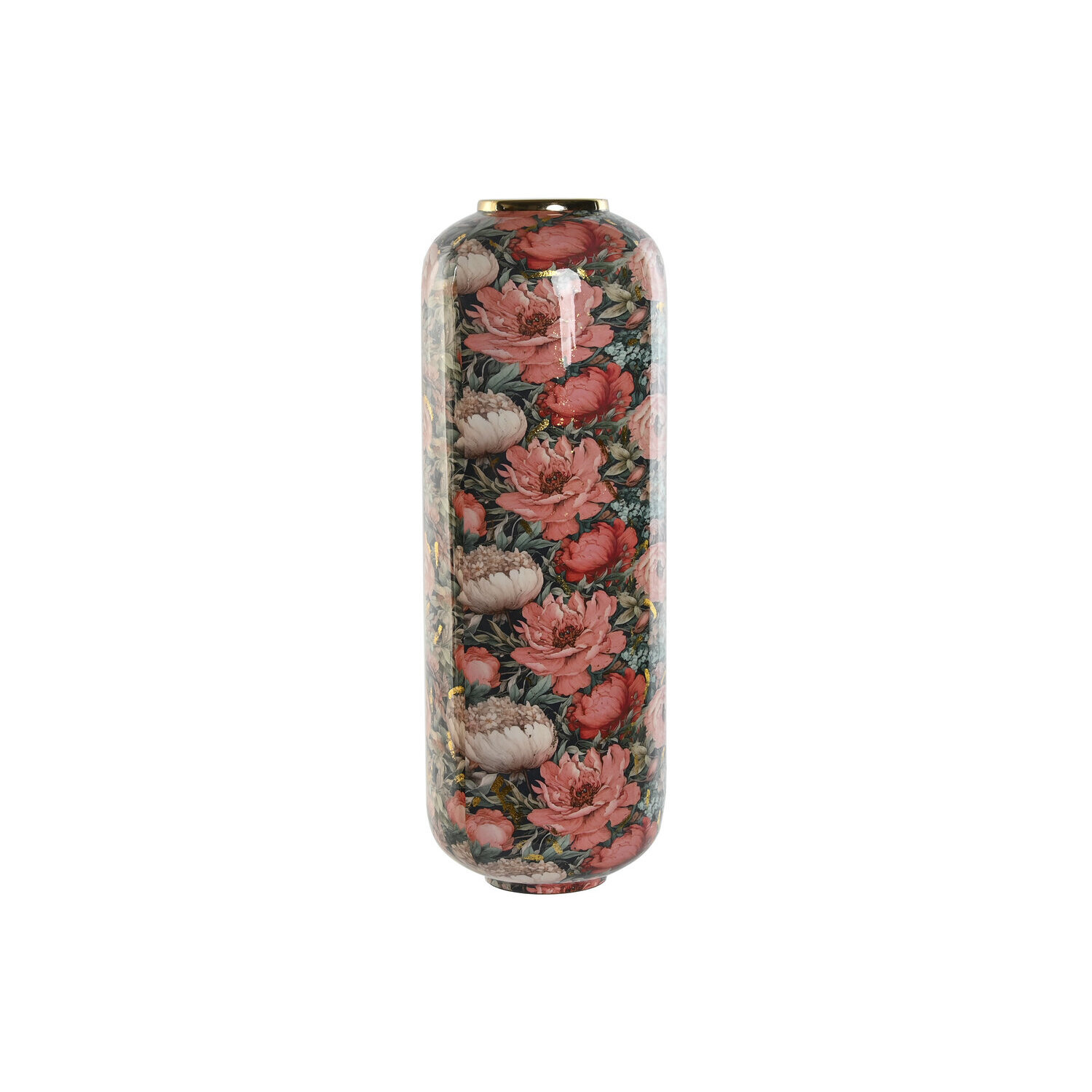 Jarron metal 25x25x69,3 flores rosa , La mejor decoración para tu hogar.