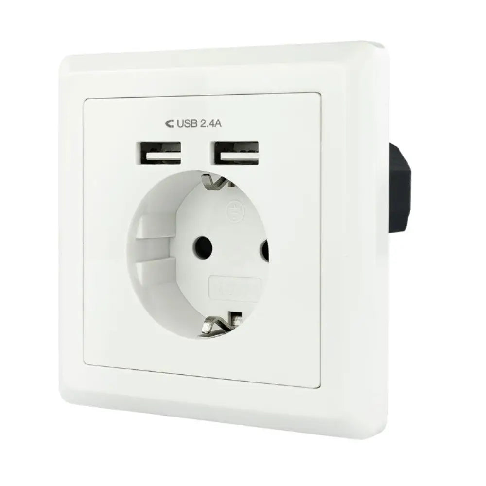 Nanocable Roseta Base de Enchufe de Pared Empotrable Tipo schuko con 2 Tomas USB 2.4A Blanca