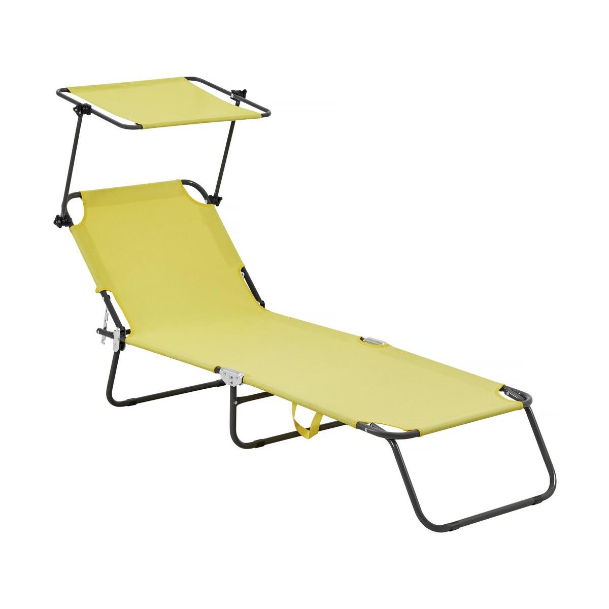 Habitat y Jardin - Tumbona plegable "Lazy" - Con sombrilla - Amarillo