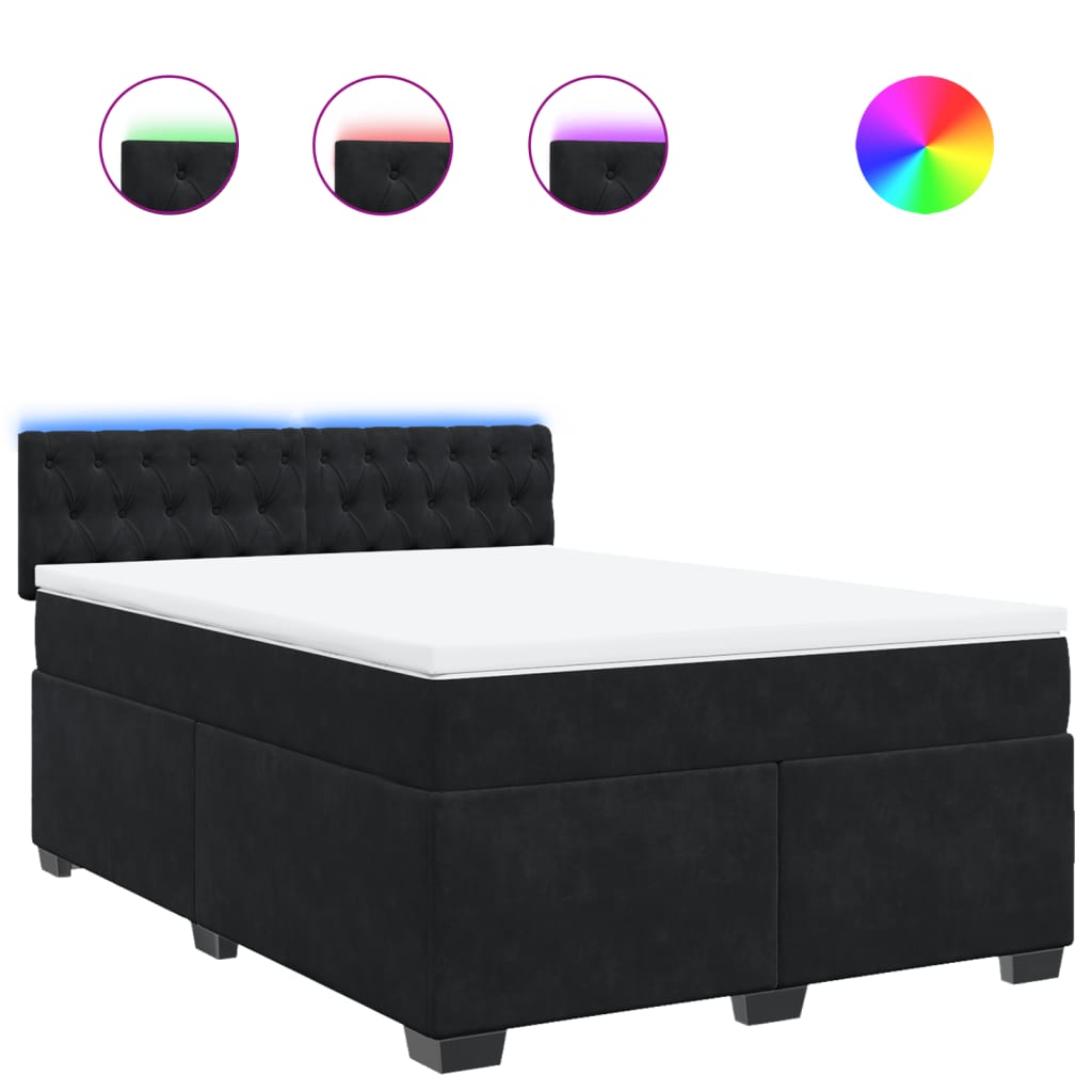 vidaXL Cama box spring con colchón terciopelo negro 140x200 cm
