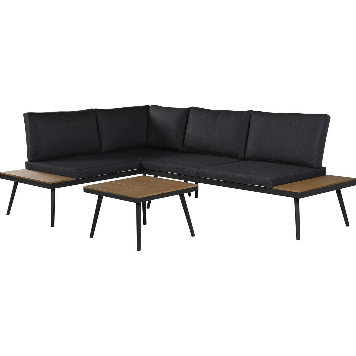 Habitat y Jardin - Sofá esquinero "Mira" muebles de jardín - imitación madera - 4 plazas - Gris