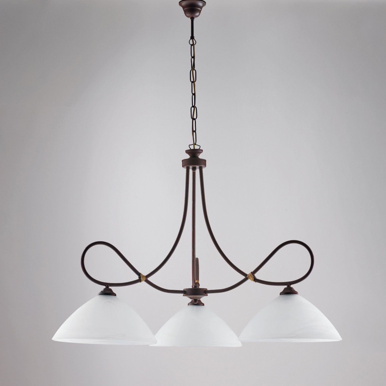 Suspensión 3 Luces Dallas Negro Hierro forjado y óxido de Vidrio Blanco