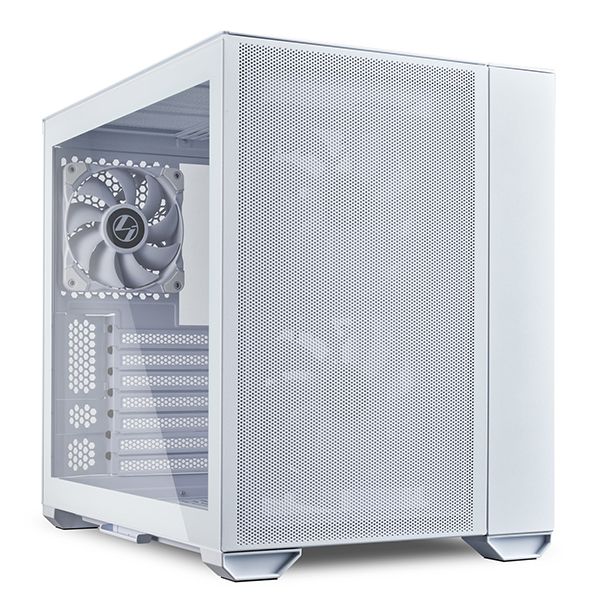 Lian Li - Caja de torre para PC G99.O11AMW.00 en blanco, compatible con fuente ATX y ventiladores 140 mm, diseño modular con espacio para refrigeración líquida