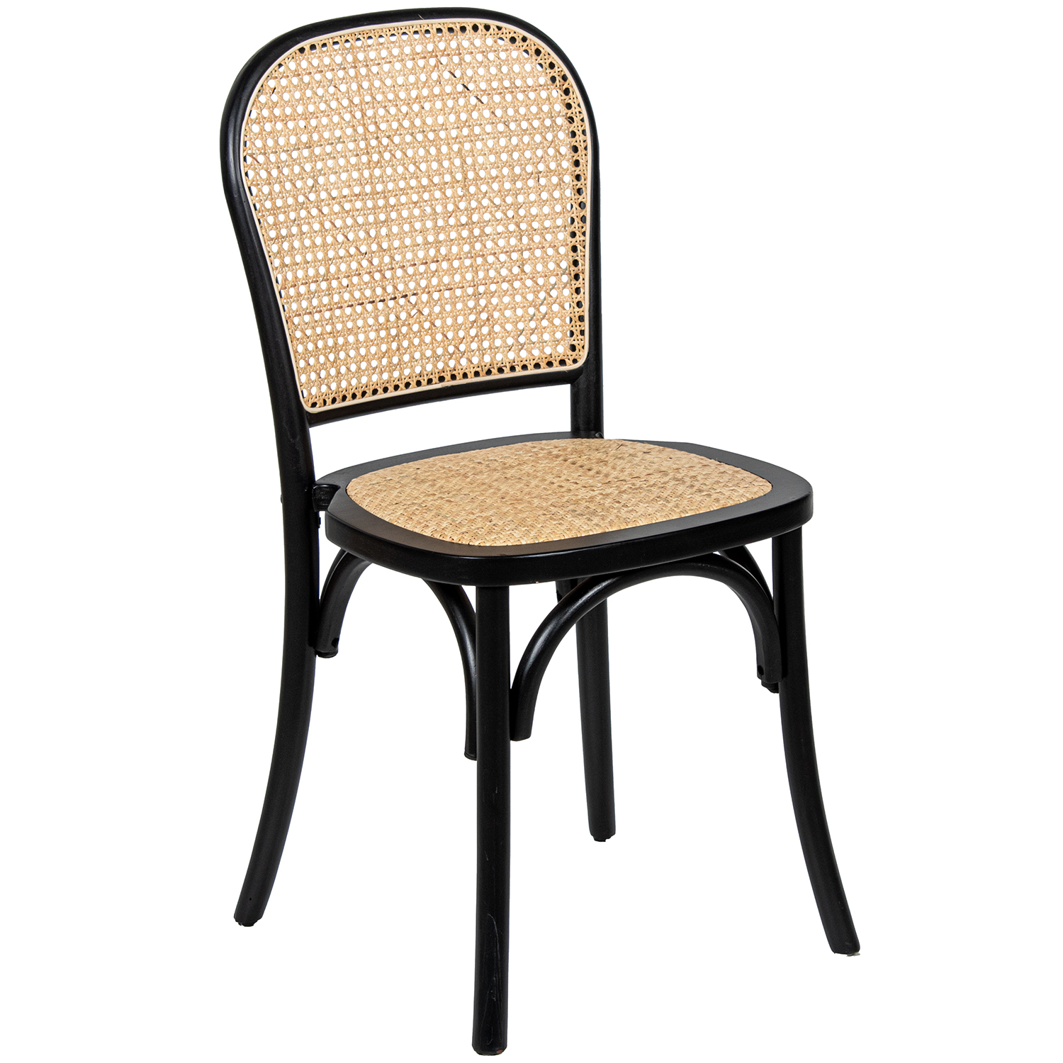 Silla madera haya negra con asiento y espaldar de ratan 45x48x96cm h.asiento: 47cm