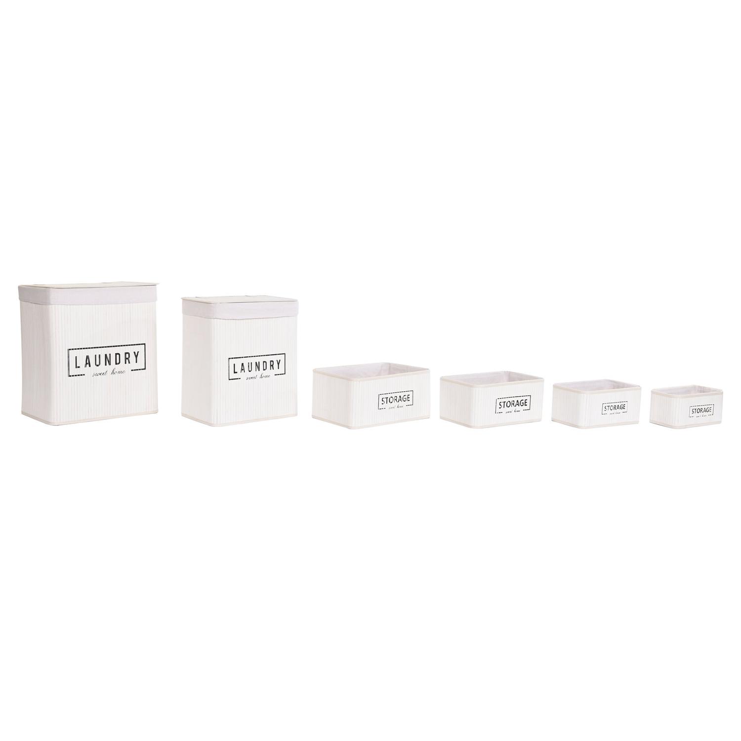 CESTA ROPA SET 6 BAMBU POLIESTER 40X30X46 BLANCO DC202348 - EL MEJOR COMPLEMENTO PARA TU HOGAR FIJALO