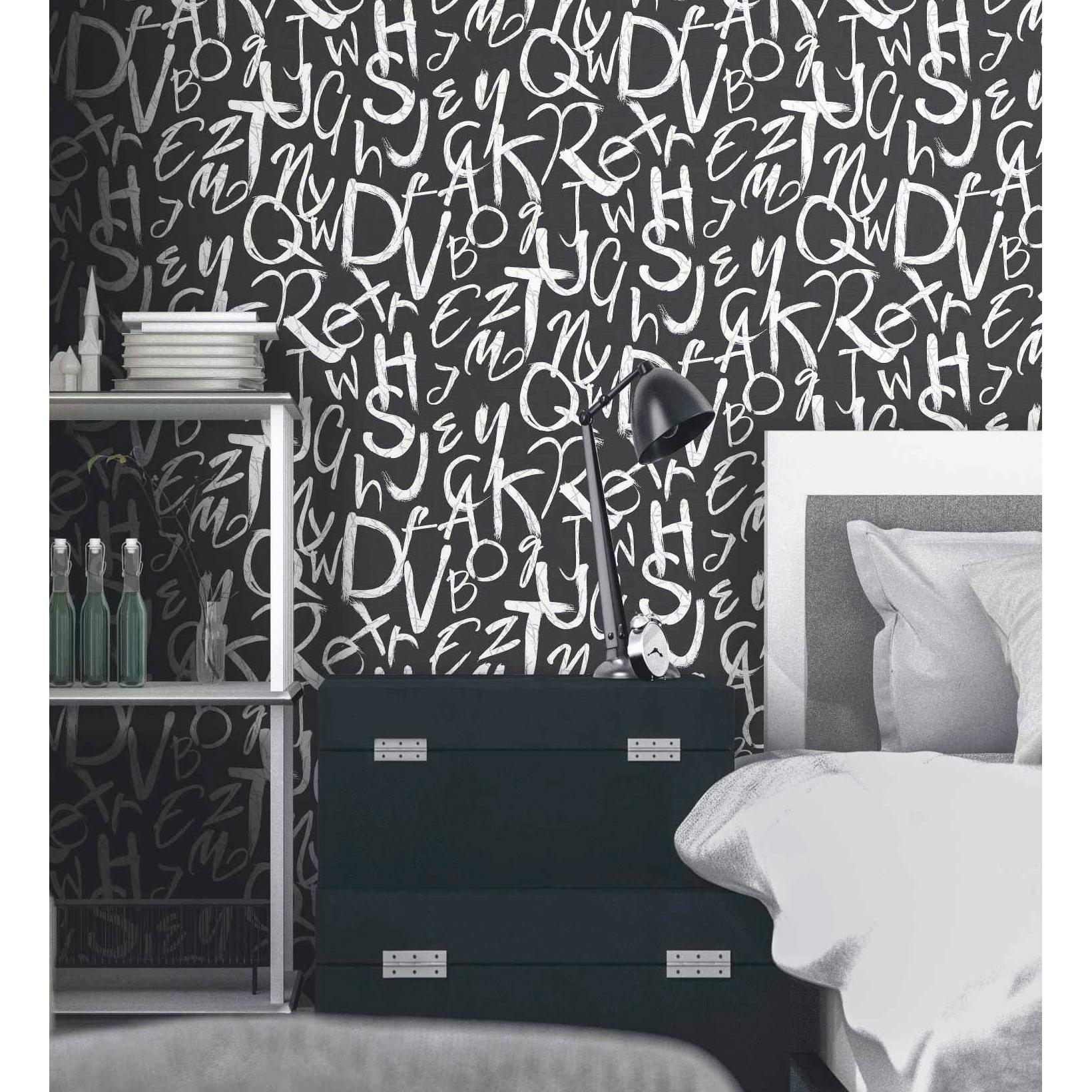 Papel pintado vinílico lavable con letras estilo lettering con textura en relieve - Freehand Letters 676312 de GAULAN - Rollo de 10 m x 1,06 m