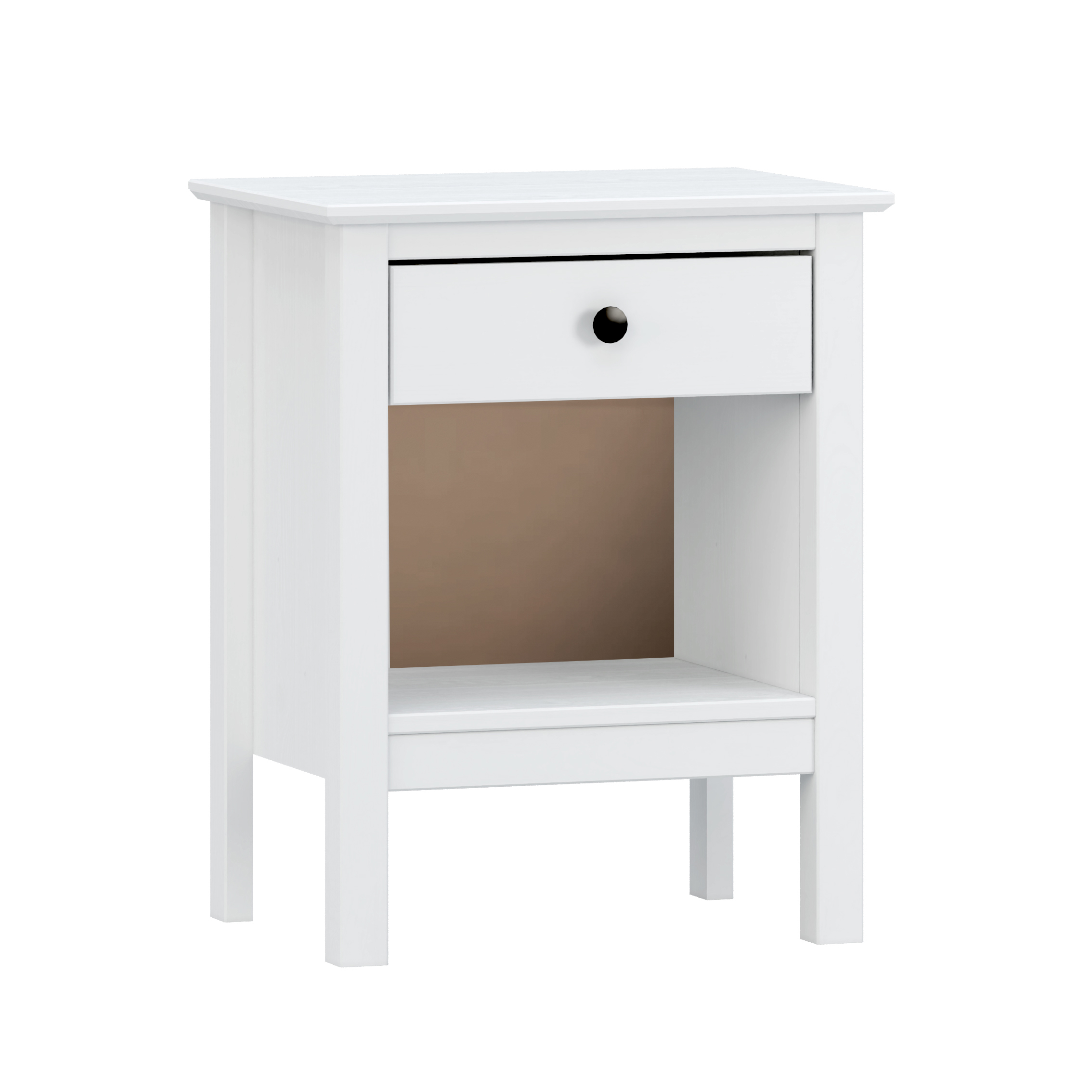 Mesita de 1 cajón de madera maciza color Blanco. (Alto 60 cm/Ancho 48 cm/Fondo 35 cm)
