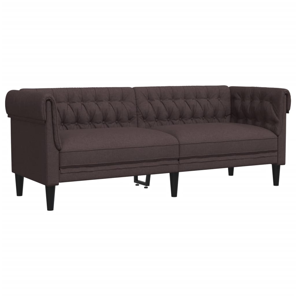 vidaXL Sofá Chesterfield de 3 plazas tela marrón oscuro