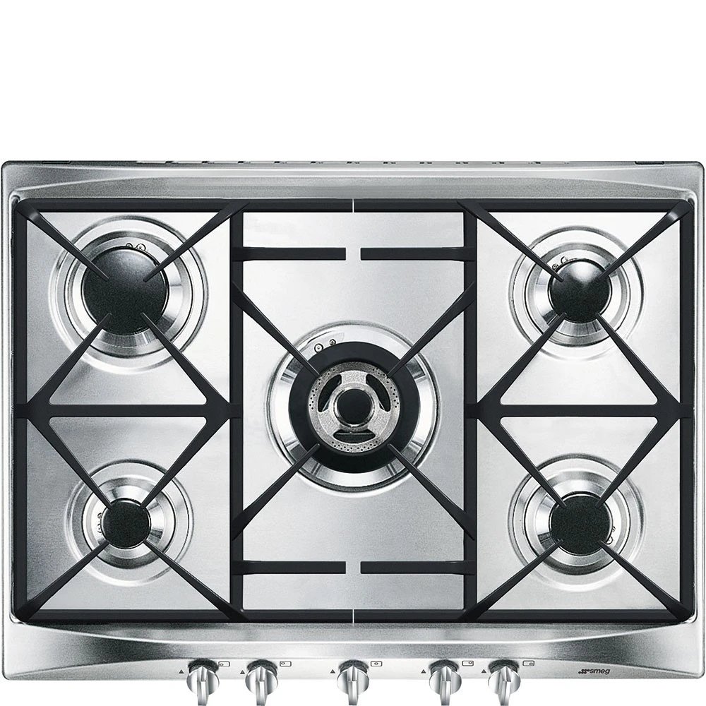 Placa a Gas 68cm SMEG SR275XGH2  | 5 Zonas, G20 gas natural, Inox, Superficie Acero inoxidable (satinado, cepillado), Fuego 3cm, SELECCIÓN, 10900W