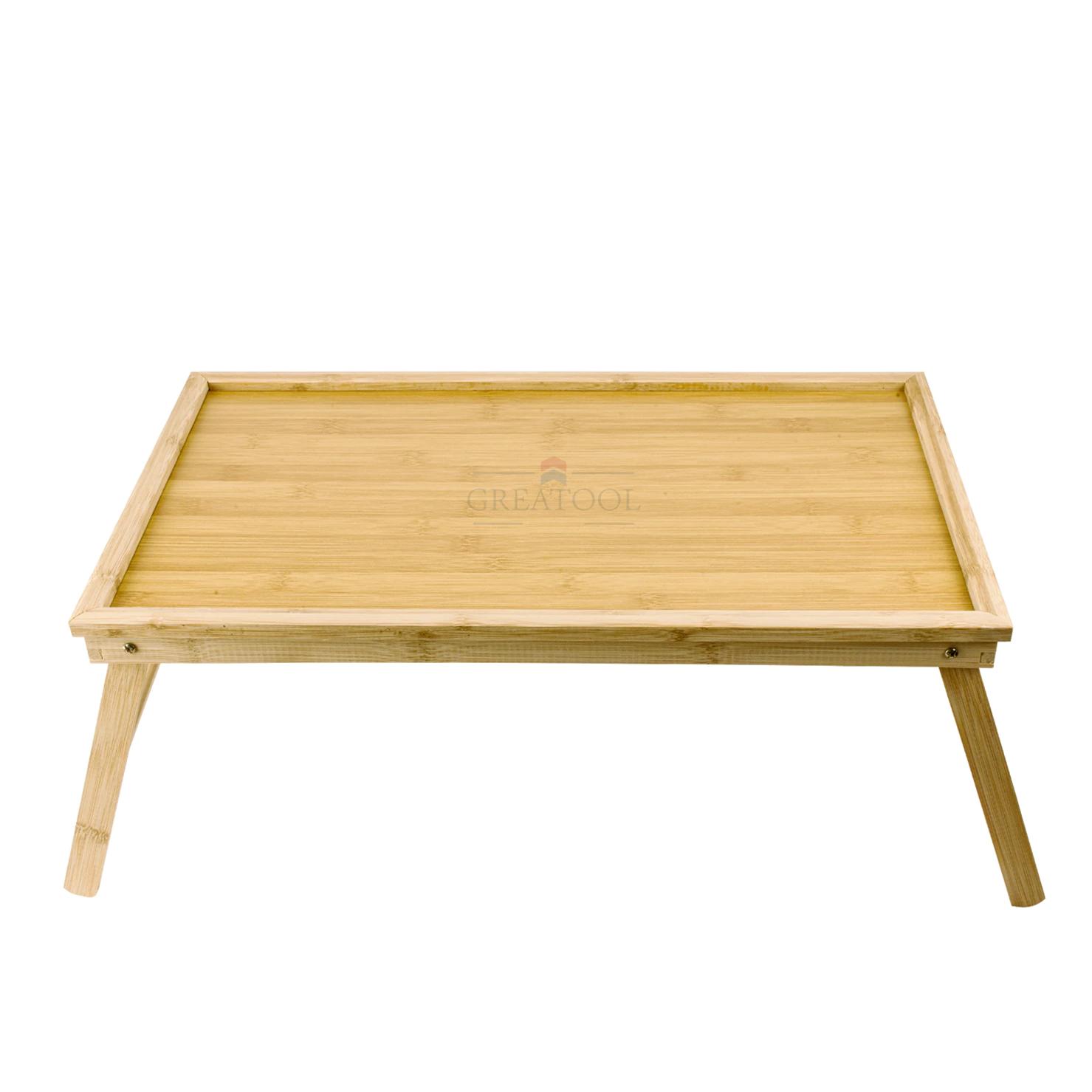 GREATOOL Bandeja para Cama Plegable, mesita para desayunos con Patas Plegables, 55X30X22CM, Bambú