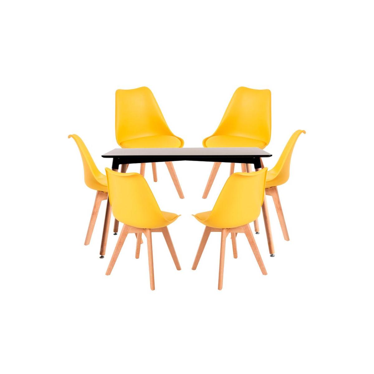 Regalos Miguel - Conjuntos de mesa y sillas - Conjunto Mesa Tower Rectangular 120 x 80 cm Negra y Pack 6 Sillas Synk Basic - Amarillo