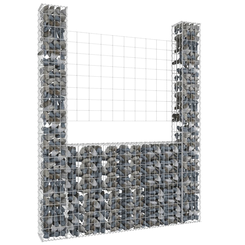 vidaXL Cesta de Gaviones Forma de U 2 Postes de Hierro Cerca Dimensiones 140 x 20 x 200 cm, 740 x 20 x 200 cm