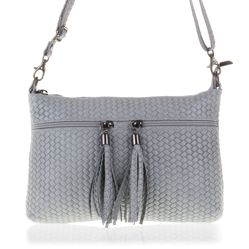 Firenze Artegiani. Genova Bolso bandolera Mujer.Piel auténtica Gamuza Grabado Espiga . Made in Italy. Vera Pelle Italiana.