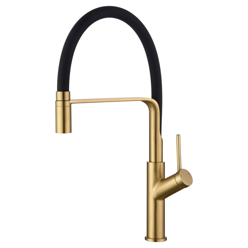 Imex Sena GCE022/OC grifo de cocina monomando con caño flexible en acabado negro mate y oro cepillado