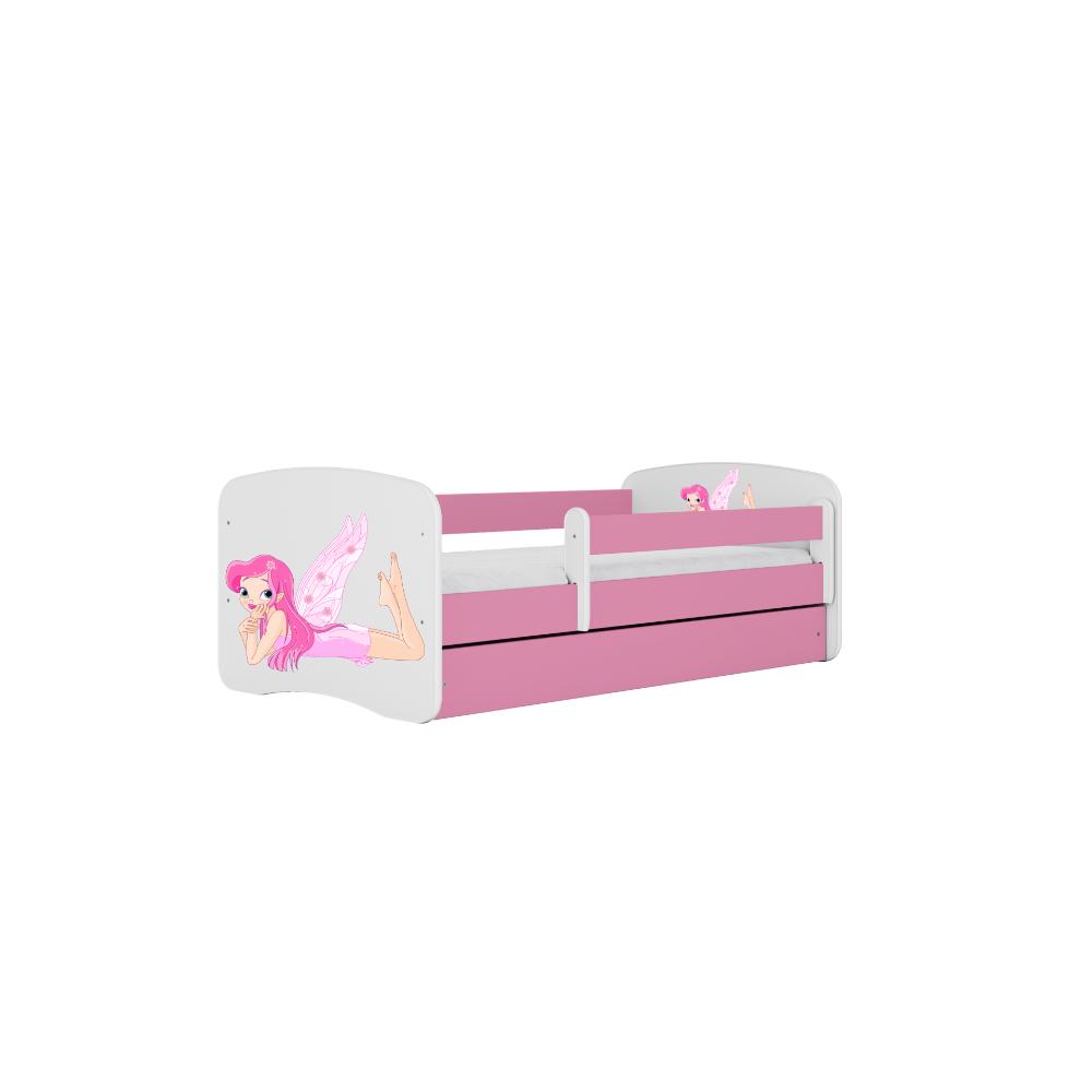 Cama 180 x 80 cm Kocot Kids com gaveta e colchão BabyDreams Fairy com asas Pink