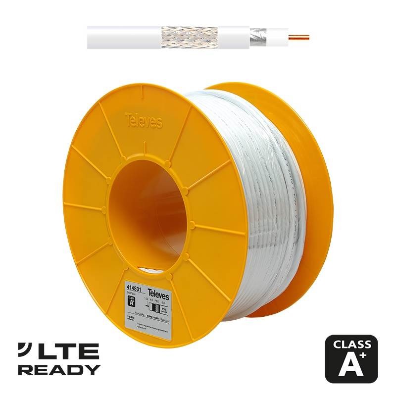 Cable Coaxial TV Sk6fplus Triple Blindaje Blanco 100m Televes