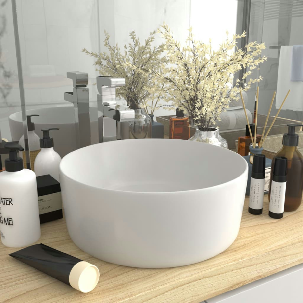 vidaXL LAVABO DE LUJO REDONDO CERÁMICA BLANCO MATE 40X15 CM