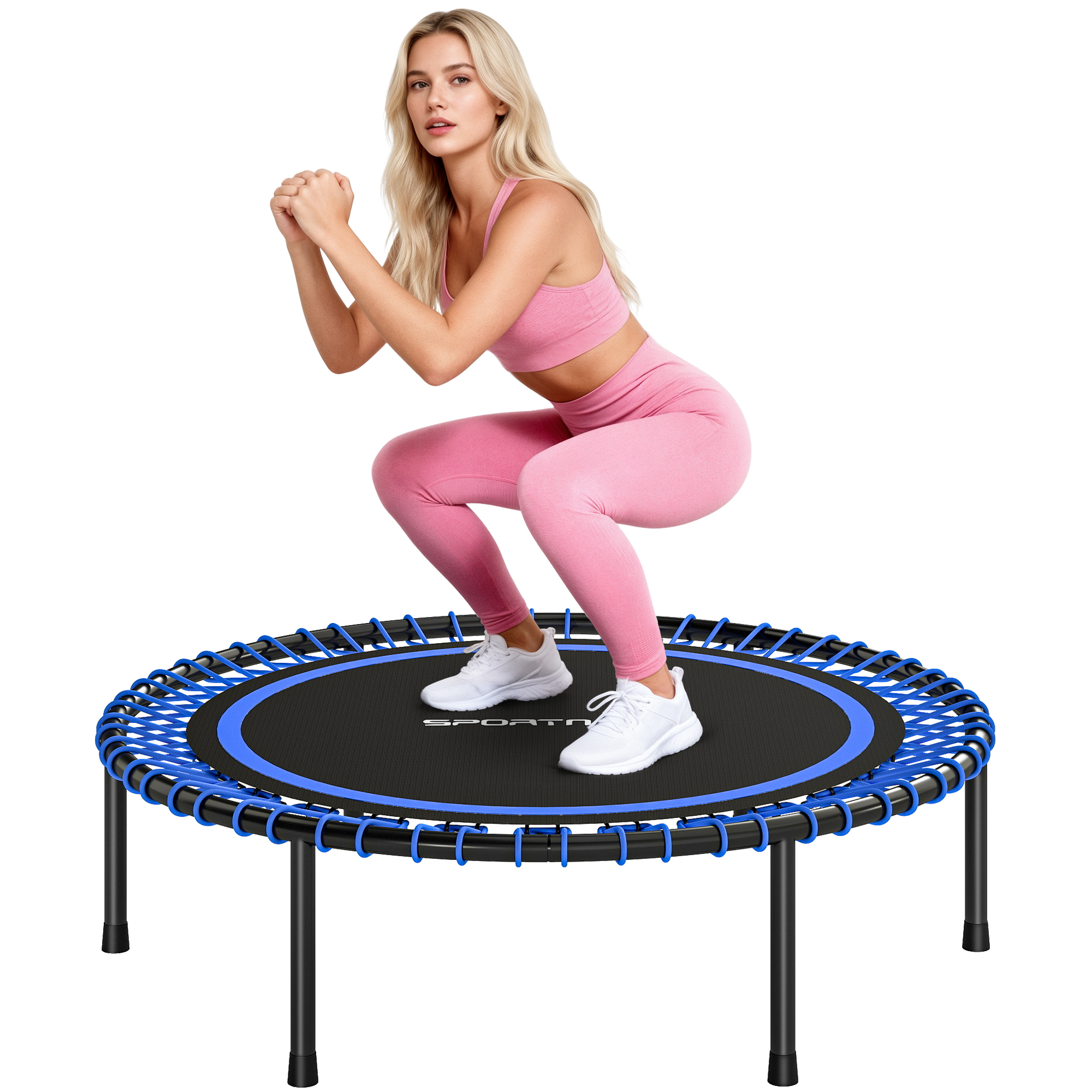 SPORTNOW Trampolín de Fitness Adultos Ø114 cm, Cama Elástica con Marco de Acero Reforzado, para Entrenamiento Piernas, Cuerpo en Hogar, Oficina, Gimnasio, Azul y Negro