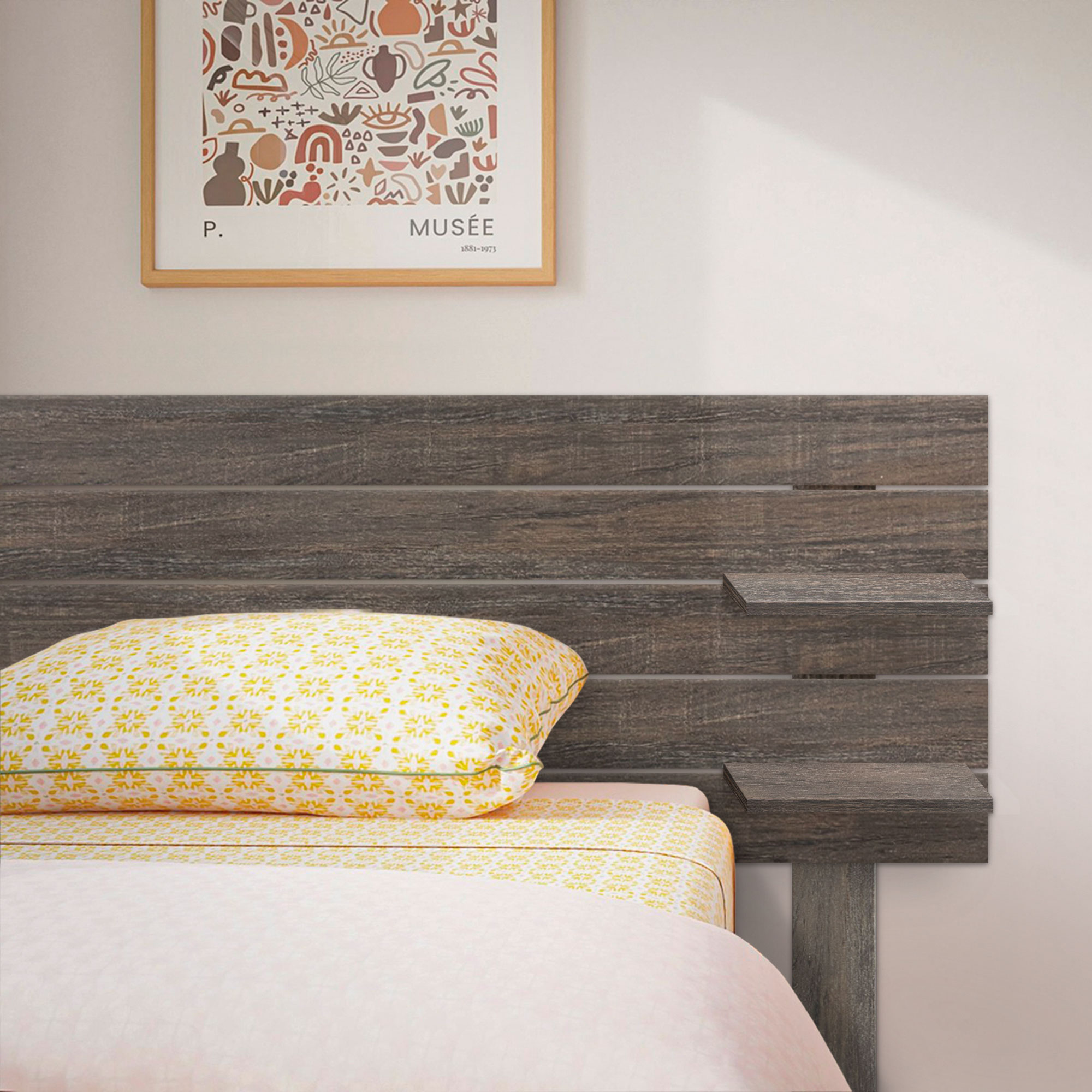 Cabecero con Estantes de Madera reciclada DM Colgante Pared Estilo Palet Horizontal con Patas